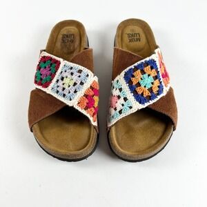 MUK LUKS  Crochet Sandals Slides Womens Size 8 US  Colorful Comfort Suede Hippie